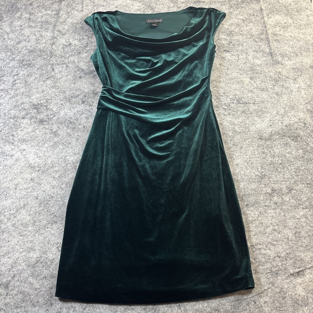 Jessica Howard Sheath Dress Women's 10P Emerald Green Velvet Cowl Neck Party